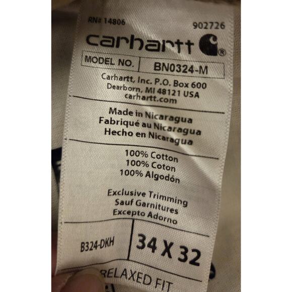 New Carhartt Relaxed Fit Twill Utility Work Pants 34x32 Mens Model BNO324-M - Picture 6 of 9